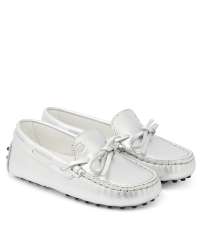 Tod's Junior Kids' Gommino Leather Moccasins In Silver
