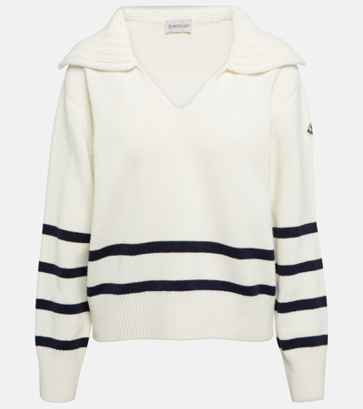 Moncler Striped Cashmere And Wool Sweater In Blue