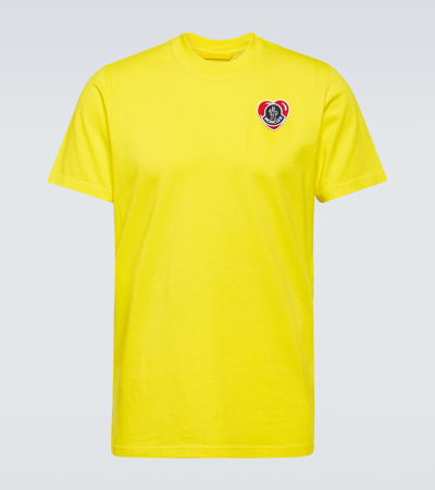 Moncler Logo棉质针织t恤 In Yellow