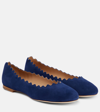 Chloé Scalloped Suede Ballet Flats In Blue