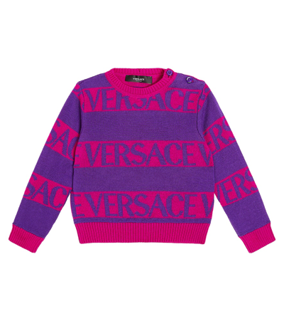 Versace Babies'  Allover Wool Sweater In Pink