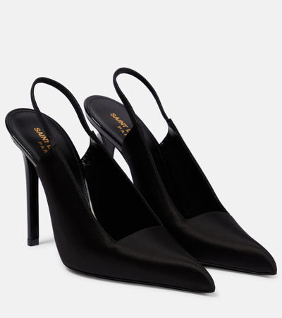 Saint Laurent Raven Satin Crêpe Slingback Pumps In Black