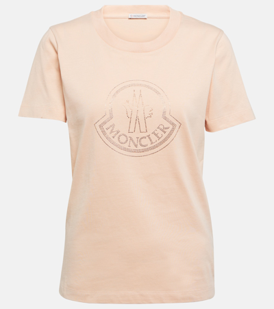 Moncler Logo Embellished Cotton T-shirt In Pink