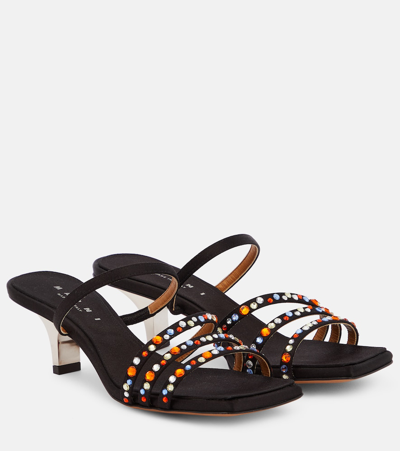 Marni Melrose Crystal-embellished Satin Mules In Black