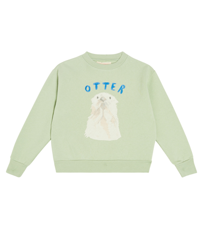 The Animals Observatory Kids' Bear Cotton Jersey Sweatshirt In Green