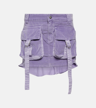 Blumarine Velvet Cargo Miniskirt In Purple