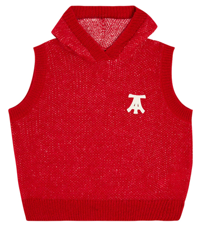 The Animals Observatory Kids' Yak Hooded Sweater Vest In Red