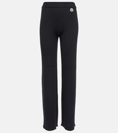 Moncler Ribbed Wool Knit Bottoms In Black