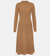 Moncler Long-sleeve Wool Knit Midi Sweater Dress In Brown