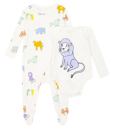 Stella Mccartney White Set For Babykids With Animals In Multicoloured