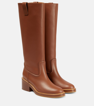 Chloé Mallo Leather Knee-high Boots In Brown