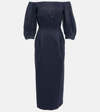 Gabriela Hearst Womens Dark Navy Majano Puff-sleeved Hemp And Cotton-blend Midi Dress In Blue