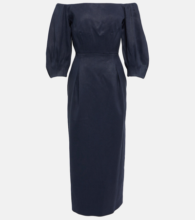Gabriela Hearst Womens Dark Navy Majano Puff-sleeved Hemp And Cotton-blend Midi Dress