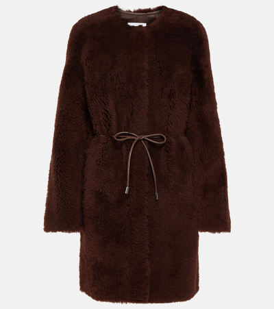 Yves Salomon Belted Shearling Coat In Brown