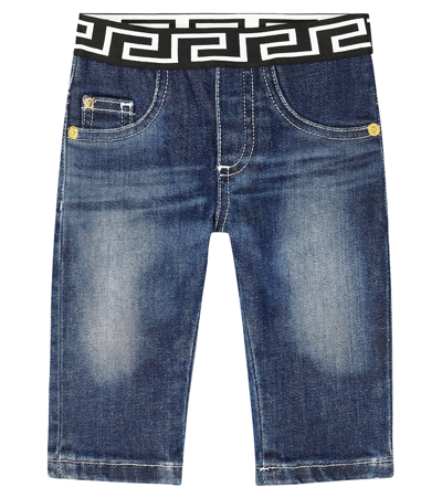 Versace Babies' Greca牛仔裤 In Blue