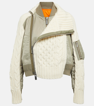 Sacai Nylon Twill X Knit Blouson In White | ModeSens