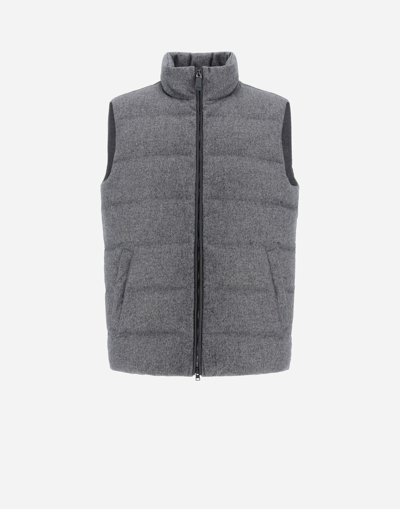 Herno Cashmere And Silk Sleeveless Jacket In Light Grey/dark Grey