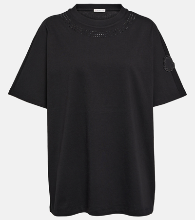 Moncler Crystal-embellished Cotton T-shirt In Black