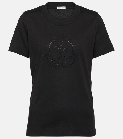 Moncler Logo Embellished Cotton T-shirt In Nero