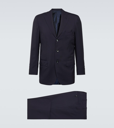 Kiton Single-breasted Wool Suit In Blue
