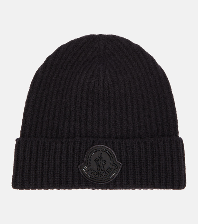 Moncler Logo-patch Virgin-wool Beanie In Nero