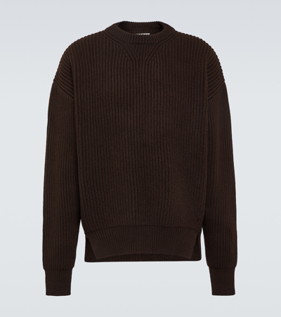 Jil Sander Ribbed-knit Wool Sweater In Brown