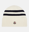 Moncler Striped Wool And Cashmere Beanie In White And Navy