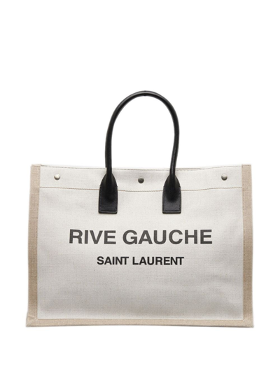 Pre-owned Saint Laurent Rive Gauche Canvas Tote Bag In White