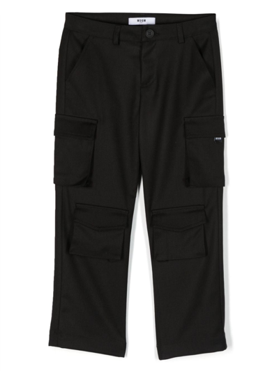 Msgm Kids' Multi-pocket Straight-leg Trousers In Black
