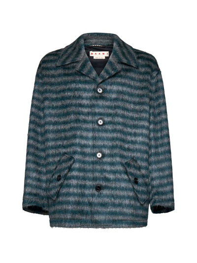Marni Men's Mohair Striped Caban In Spherical Green
