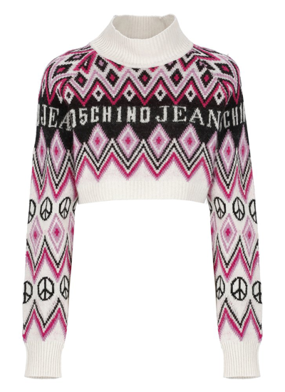 Moschino Jeans Diamond Pattern Knit Jumper In Multi