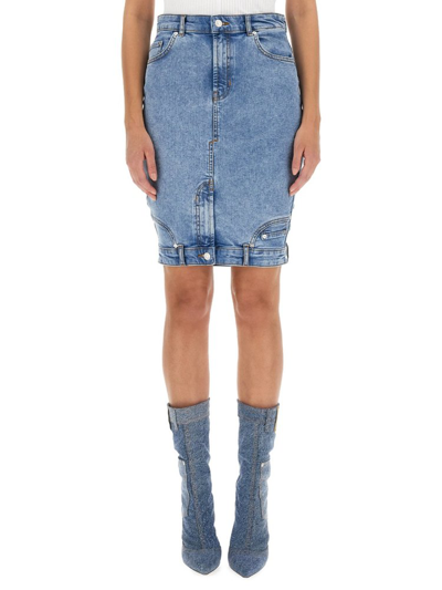 Moschino Fitted Washed-denim Skirt In Blue