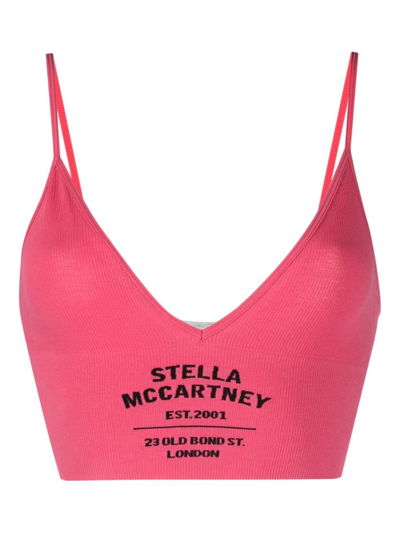 Stella Mccartney Logo Intarsia-knit Ribbed Bra In Pink