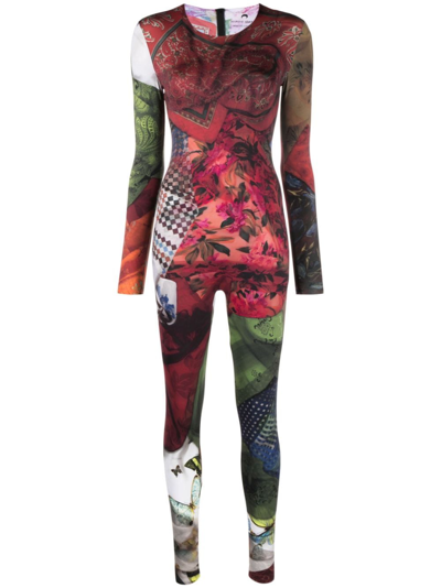 Marine Serre Graphic-print Long-sleeve Jumpsuit In Red