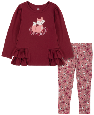 Kids Headquarters Baby Girls Long Sleeves Ruffle-trim Jersey Tunic And Floral Print Leggings, 2 Piece Set In Berry