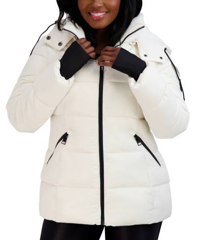 Steve Madden Juniors' Faux-fur-lined Hooded Puffer Coat, Created For Macy's In White