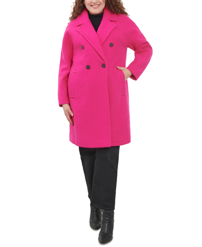 Bcbgeneration Women's Plus Size Double-breasted Boucle Walker Coat, Created For Macy's In Bright Pink