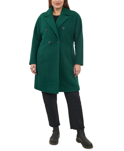 Bcbgeneration Women's Plus Size Double-breasted Boucle Walker Coat, Created For Macy's In Emerald