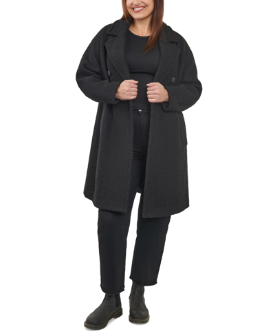Bcbgeneration Women's Plus Size Double-breasted Boucle Walker Coat, Created For Macy's In Black