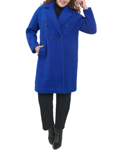 Bcbgeneration Women's Plus Size Double-breasted Boucle Walker Coat, Created For Macy's In Royal Blue