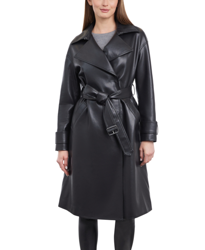 Bcbgeneration Women's Faux-leather Belted Trench Coat In Black