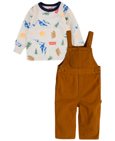 Levi's Baby Boys Happy Camper T-shirt And Overall, 2 Piece Set In Cathay Spice