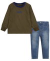 LEVI'S BABY BOYS POSTER LOGO LONG SLEEVES T-SHIRT AND DENIM JEANS, 2 PIECE SET
