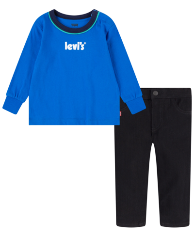 Levi's Baby Boys Poster Logo Long Sleeves T-shirt And Denim Jeans, 2 Piece Set In Skydiver