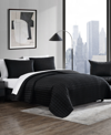 Vera Wang Diamond Velvet Reversible Quilt Set In Black