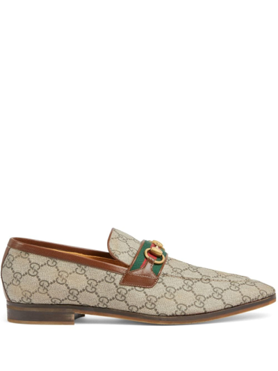 Gucci Horsebit Gg-canvas Loafers In Brown