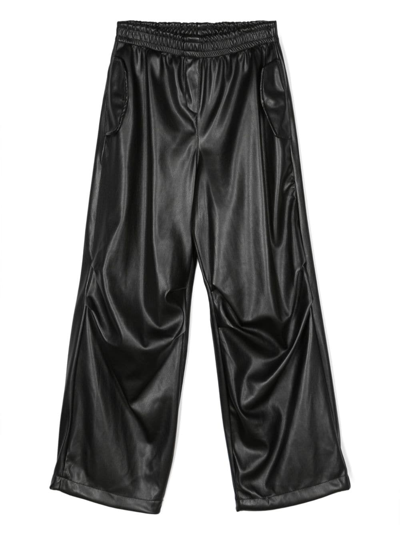 Pinko Kids' High-waisted Wide-leg Trousers In Black