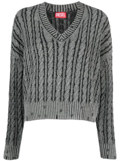 Diesel M-oxia Cable-knit Jumper In Grey