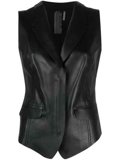 Norma Kamali Notch-lapel Faux-leather Waistcoat In Black