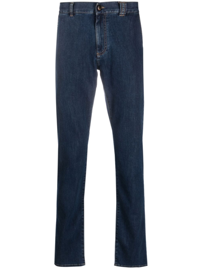 Canali Logo-patch Slim-cut Jeans In Blue